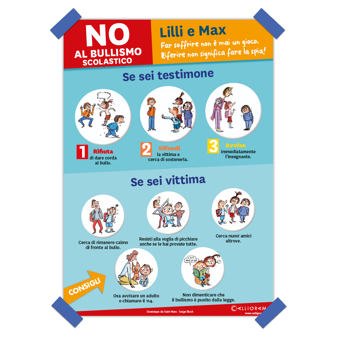 decalogo antibullismo; lilli e max; locandina prevenzione bullismo; poster antibullismo; cartellone bullismo scuola primaria
