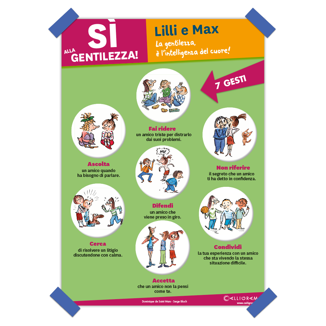 poster educativo; giornata gentilezza; Lilli e Max; insegnare la gentilezza; gesti gentilezza